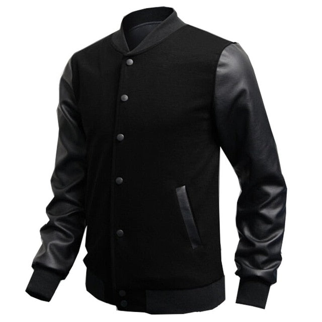 2018 Mens Autumn Fashion Slim Outwear Male Personalized Leather Stitching Casual Baseball Jacket Coat Bomber Windbreaker