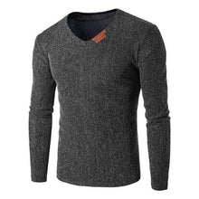 Load image into Gallery viewer, Oversize T-Shirt Men 2018 Spring Autumn Men Solid V Neck Long Sleeve Top Tees T Shirt Slim Male Pullover Plus Size XL-6XL Gray