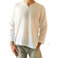 Load image into Gallery viewer, Men&#39;s Vintage White Long Sleeve T-Shirt 100% Cotton Thai Hiphop T Shirt Men V-Neck Summer Beach T-shirt Tee Tops For Man