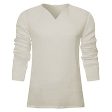 Load image into Gallery viewer, Men&#39;s Vintage White Long Sleeve T-Shirt 100% Cotton Thai Hiphop T Shirt Men V-Neck Summer Beach T-shirt Tee Tops For Man