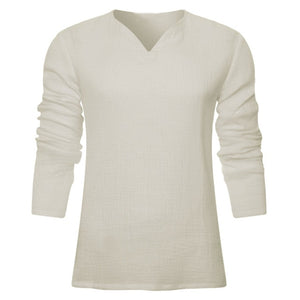 Men's Vintage White Long Sleeve T-Shirt 100% Cotton Thai Hiphop T Shirt Men V-Neck Summer Beach T-shirt Tee Tops For Man