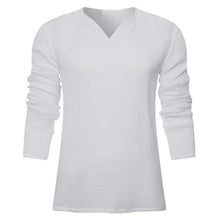 Load image into Gallery viewer, Men&#39;s Vintage White Long Sleeve T-Shirt 100% Cotton Thai Hiphop T Shirt Men V-Neck Summer Beach T-shirt Tee Tops For Man