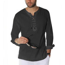 Load image into Gallery viewer, INCERUN Vintage S-3XL White Shirts Men Long Sleeve Lace Up Tunic Loose Fit Beach Tops Men Tshirts Plus Size Casual Tee Shirts
