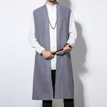 Load image into Gallery viewer, INCERUN Autumn Retro Men Cardigan Sleeveless Cotton Vest Long Jacket Trench Overcoat Robe Coat 5XL Hombre Men Clothes Outwear