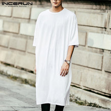 Load image into Gallery viewer, INCERUN Kurta Mens Dress T Shirts Short Sleeve Loose Kaftan Long Tee Jubba Muslim Arab Thobe Islamic Men Clothing Hombre Camisas