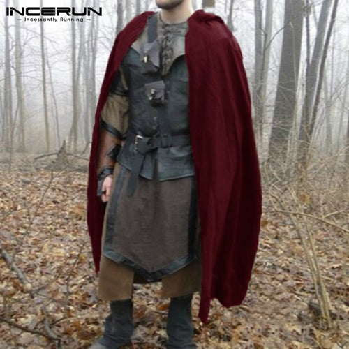 INCERUN Hiphop Mens Cloak Trench Long Coats Jacket Outwear Punk Style Black Vintage Cape Male Man Clothing Windbreaker Hombre