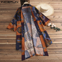 Load image into Gallery viewer, Chinese Style Men Clothing Cloak Cardigan Ethnic Mens Trench Cloak Half Sleeve Shirt Tops Harajuku Kimono Hombre Chemise Camisa