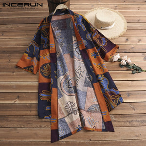 Chinese Style Men Clothing Cloak Cardigan Ethnic Mens Trench Cloak Half Sleeve Shirt Tops Harajuku Kimono Hombre Chemise Camisa
